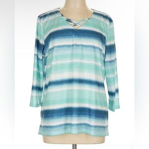 Blue/ White Stripe Allison Daley V-Neck Three-Quarter-Sleeve Top